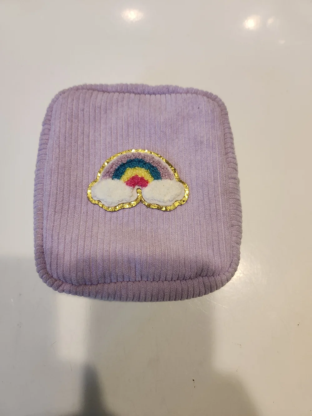Source Unknown Lavender Corduroy Kids Pouch with Rainbow Patch